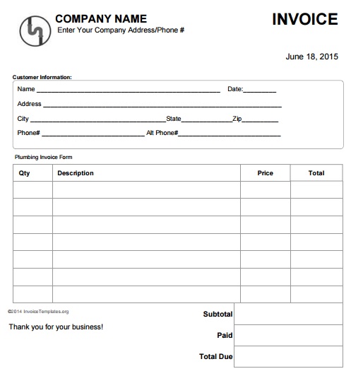 14 Free Plumbing Invoice Templates - Demplates