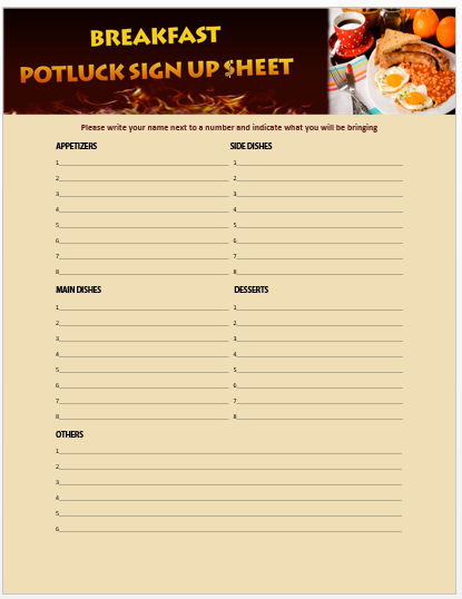 Thanksgiving Potluck Signup Sheet Template from demplates.com