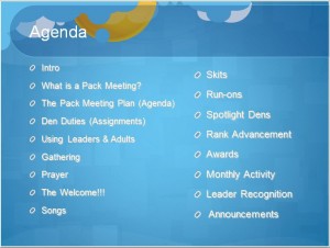 cub scout pack meeting agenda template