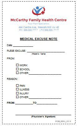 Medical Excuse Doctors Note