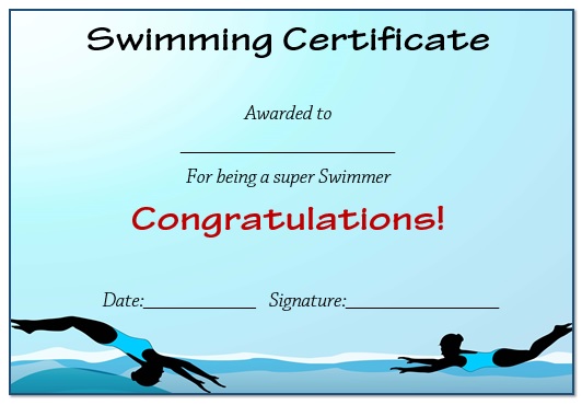 Blue Swimming Certificate