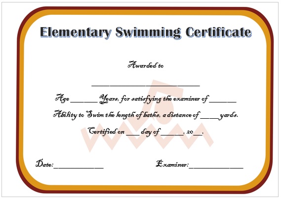 Elementary Swimming Certificate