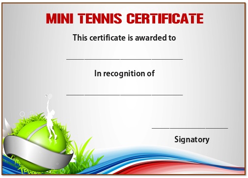 Mini tennis certificate