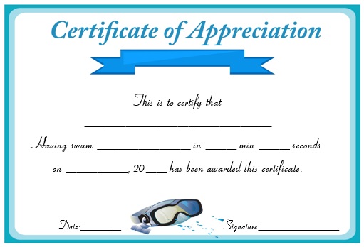 Swimming Certificate of Appreciation