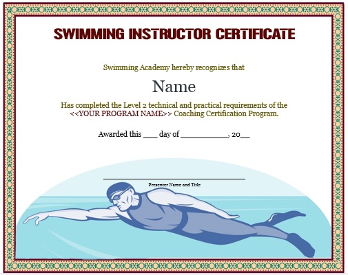 Swimming Instructor Certificate