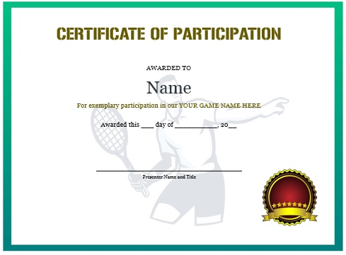 Tennis participation certificate