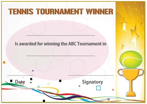 Tennis tournament winner certificate