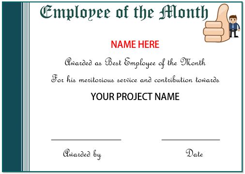 Certificate Of Appreciation For Employee Of The Month