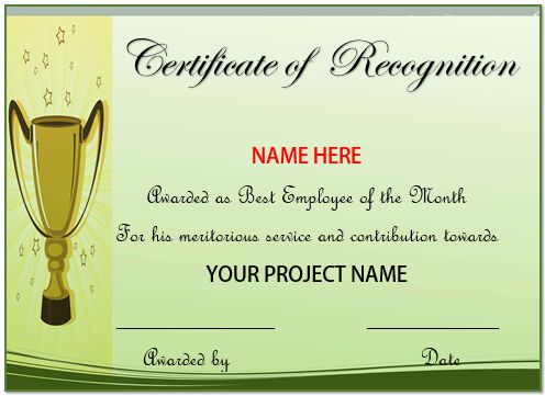 Certificate Of Recognition Best Employee