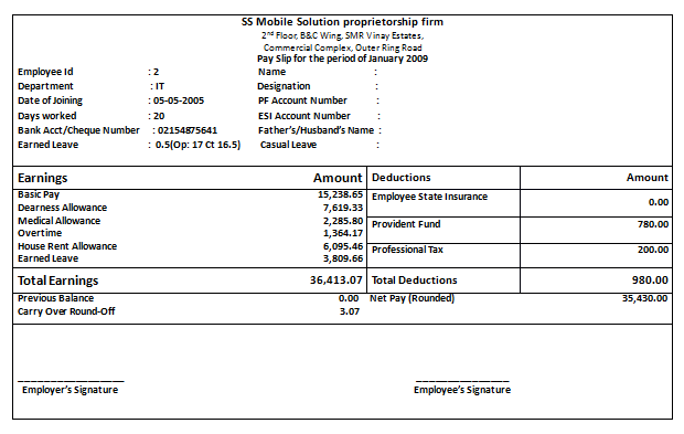 Salary Slip Format Proprietorship Firm