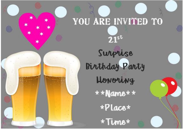 Surprise 21st birthday party invitation