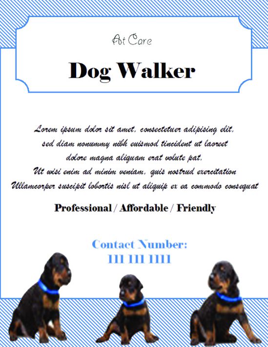 Dog walking flyer with white background