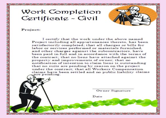 Civil Work Completion Certificate Format