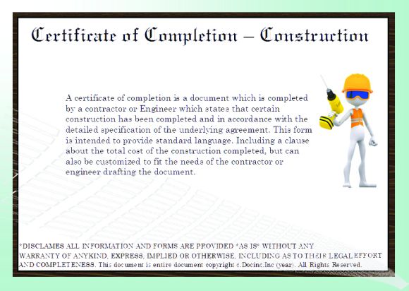 Construction Certificate Of Completion
