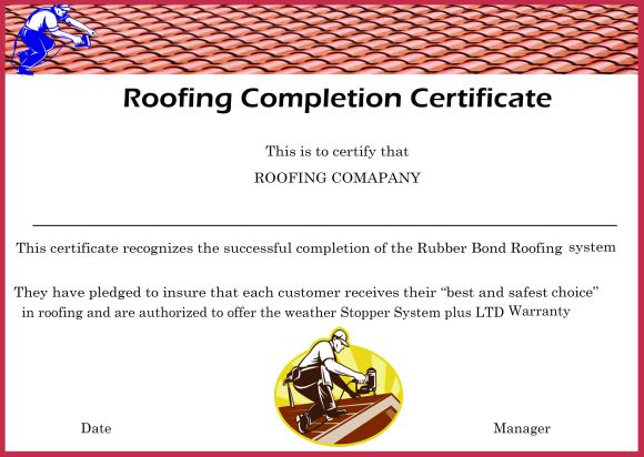 Work Completion Certificate Format For Roofing