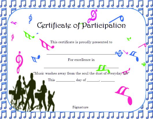 Certificate of Partcipation Template Music
