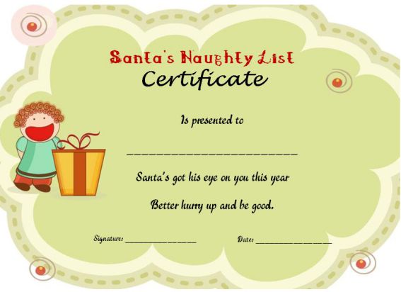 Santas Naughty List Certificate