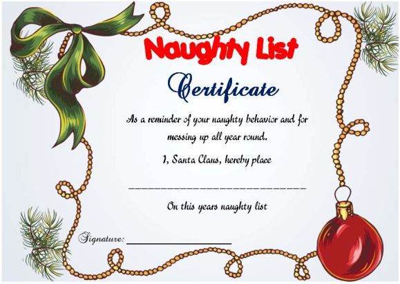 Santas Naughty Or Nice List Certificate