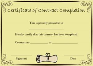 Certificate of Contract Completion Template