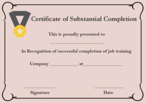 Certificate of Substantial Completion Template