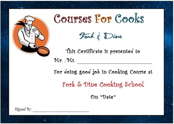 Cooking Course Certificate