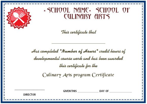 Culinary Arts Program Certificate