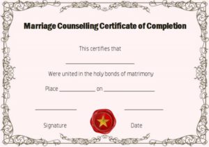 Free Marriage Counseling Certificate of Completion Template