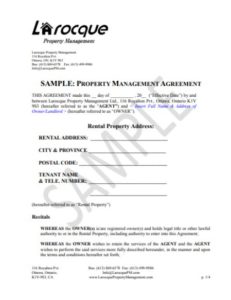 Property Management Agreement Sample