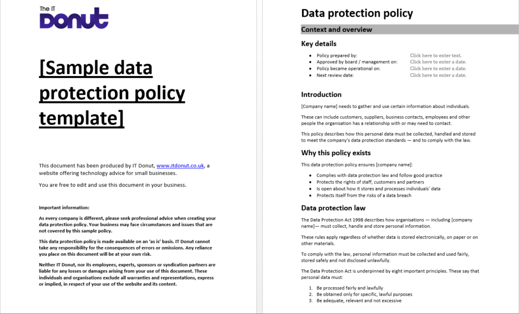 Sample Data Protection Policy Template