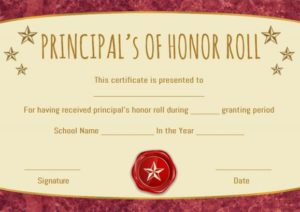 Principal Honor Roll Certificates